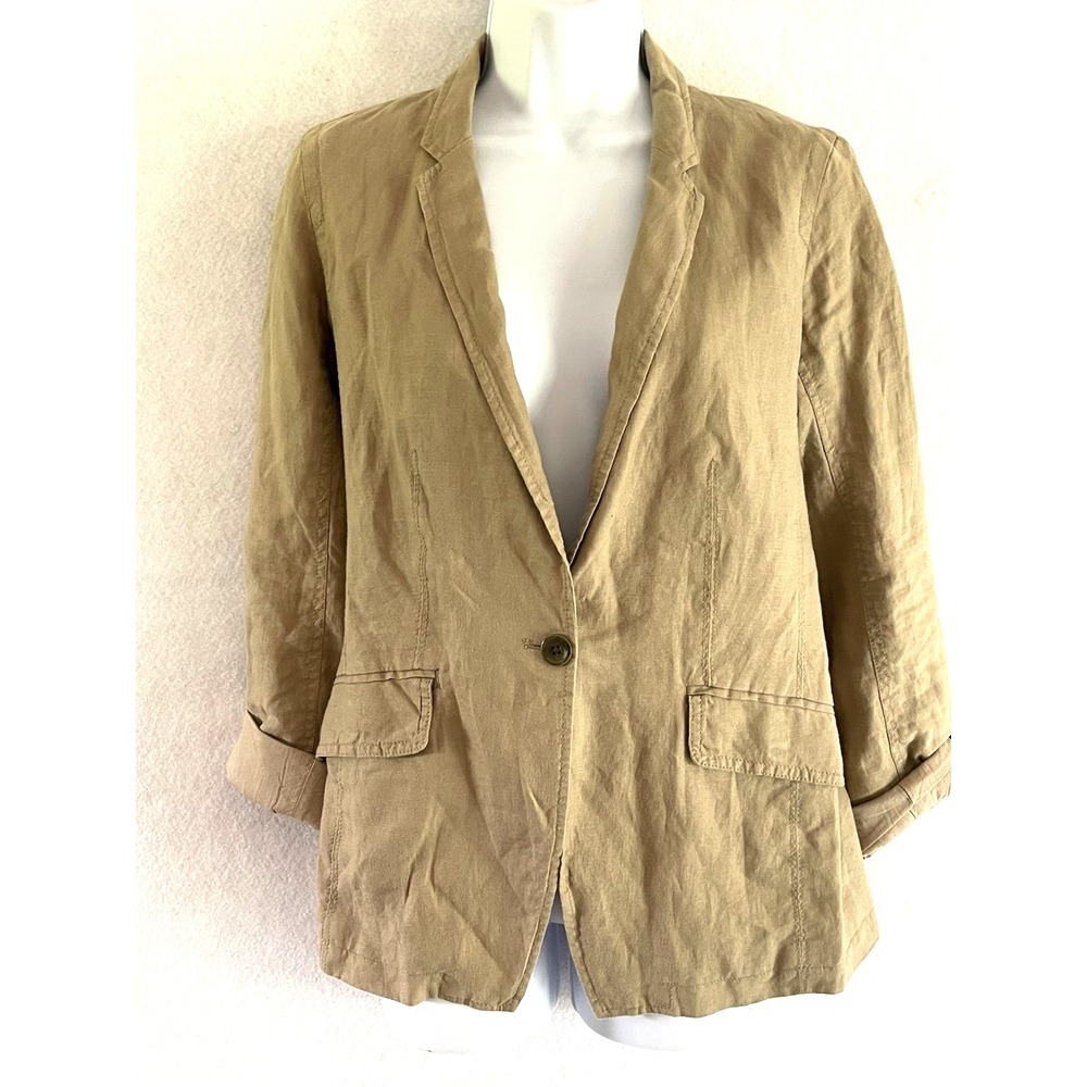 Y2K Quiet Luxury Gap Linen Tan Blazer Size 4 Light Academia Coastal Boho Chic